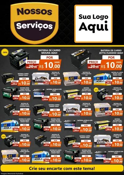 Modelo de Encarte para Encarte A4 Vertical com o tema Nossos Serviços para Baterias Elétricas