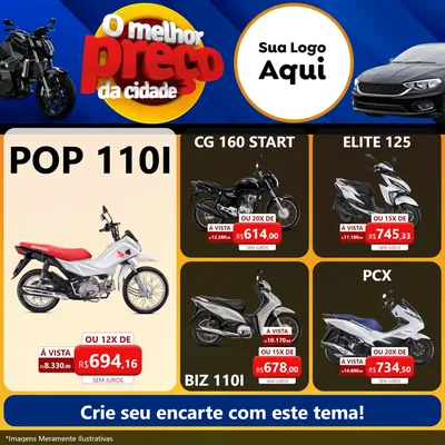 Modelo de Rede Social para Feed Facebook com o tema O Melhor Preço da Cidade - Auto e Motopeças para Concessionaria de Motos
