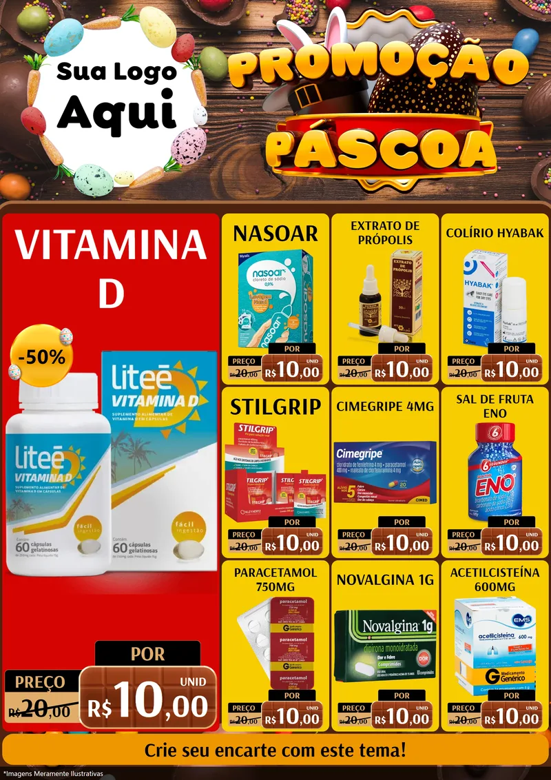 Modelo de Encarte para Encarte A4 Vertical com o tema Promoção Páscoa para Farmácia