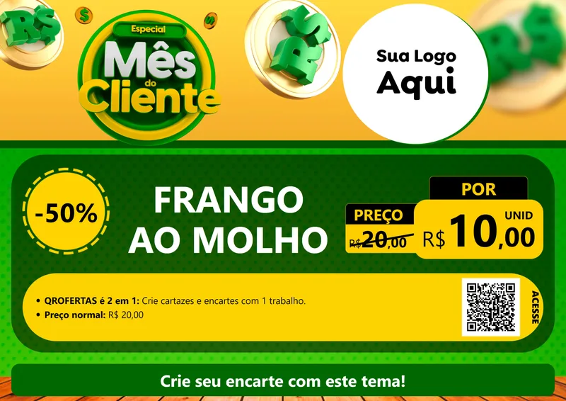 Modelo de Cartaz para Cartaz A4 Horizontal com o tema Especial Mês do Cliente para Restaurante