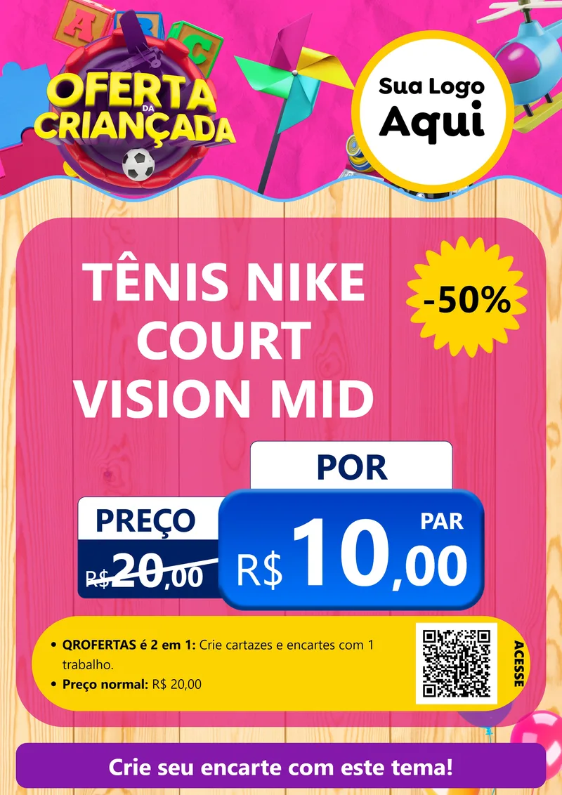 Modelo de Cartaz para Cartaz A4 Vertical com o tema Oferta da Criançada para Calçados