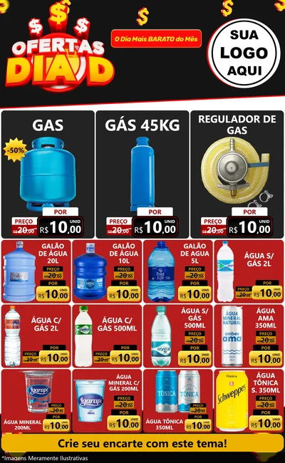 Modelo de Encarte para Encarte Grande com o tema Ofertas Dia D para Água e gás
