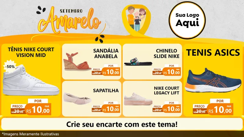 Modelo de TV para TV Horizontal com o tema Setembro Amarelo para Calçados
