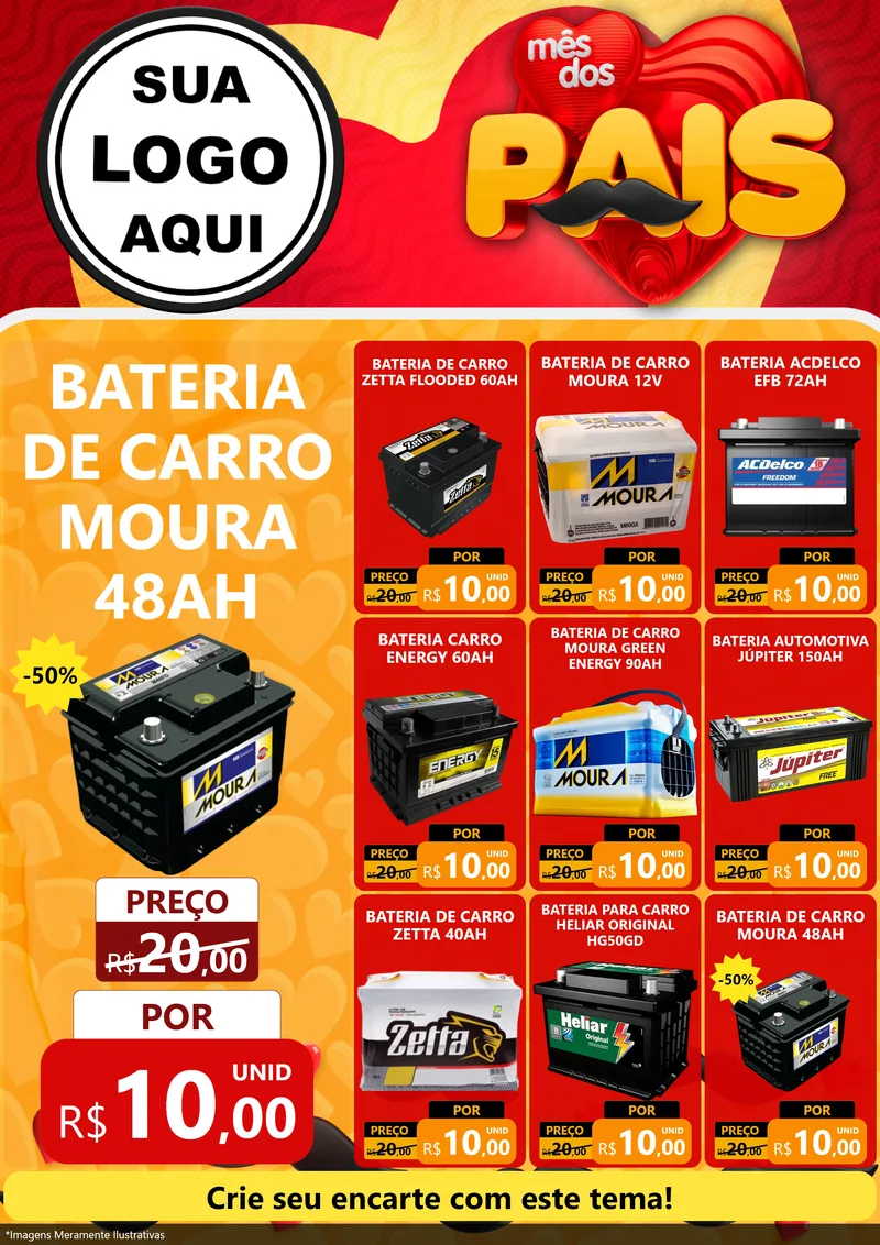 Modelo de Encarte para Encarte A4 Vertical com o tema Mês Dos Pais para Baterias Elétricas
