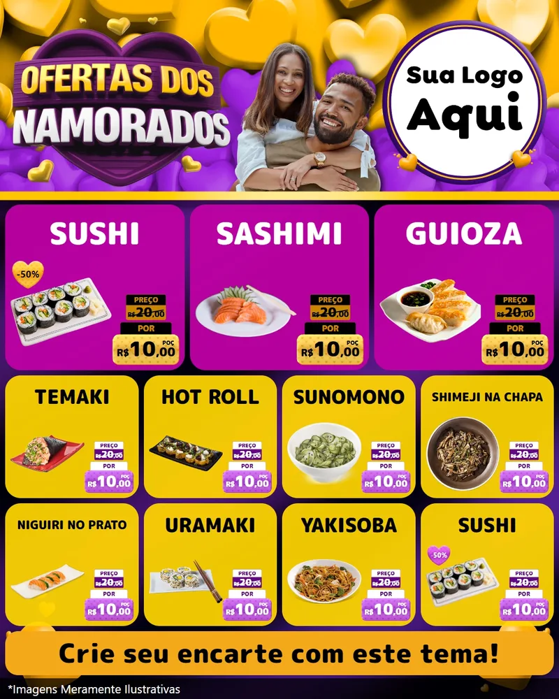 Modelo de Rede Social para Feed Instagram com o tema Oferta Dos Namorados para Comida japonesa