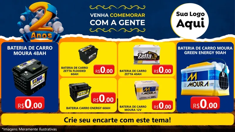 Modelo de TV para TV Horizontal com o tema Aniversário de 2 anos para Baterias Elétricas