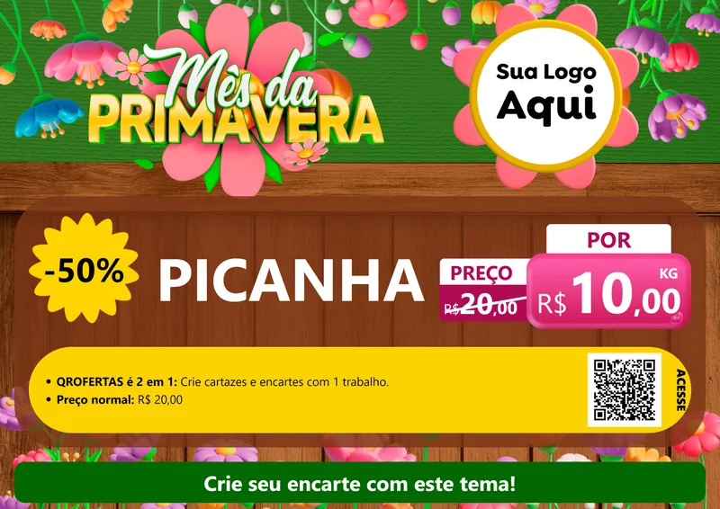 Modelo de Cartaz para Cartaz A4 Horizontal com o tema Mês da Primavera para Açougue