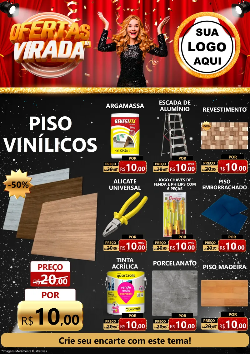Modelo de Encarte para Encarte A4 Vertical com o tema Ofertas da Virada para Material para Construção