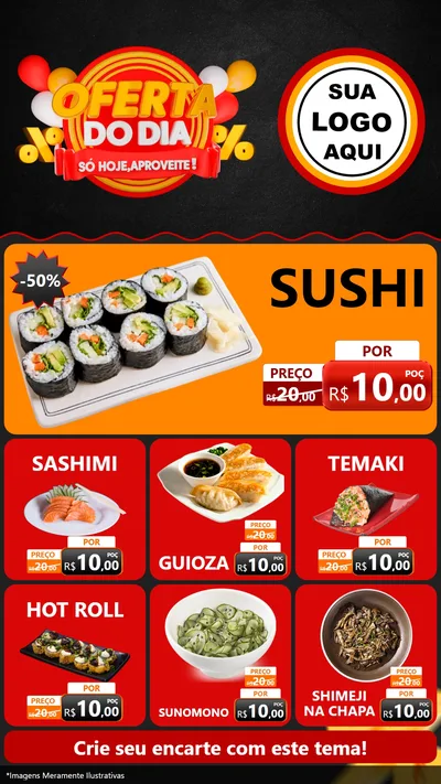 Modelo de Rede Social para Stories com o tema Oferta do Dia - Só hoje, Aproveite! para Comida japonesa