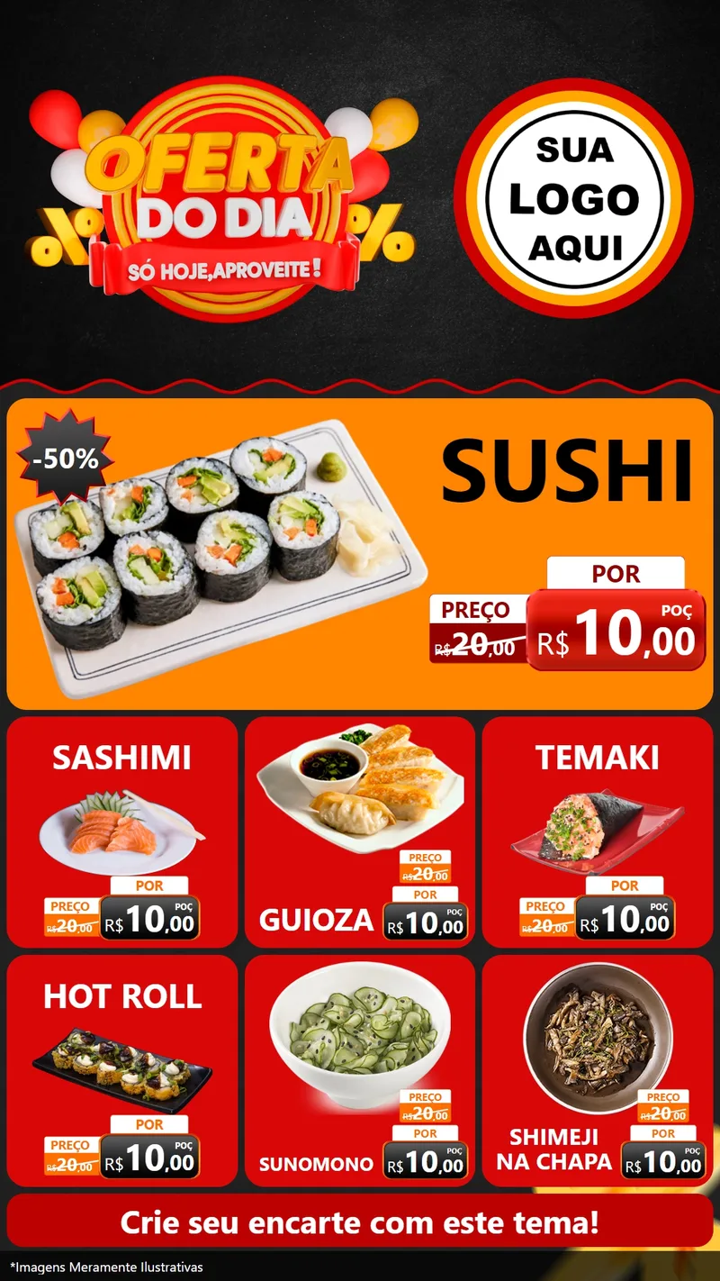 Modelo de Rede Social para Stories com o tema Oferta do Dia - Só hoje, Aproveite! para Comida japonesa