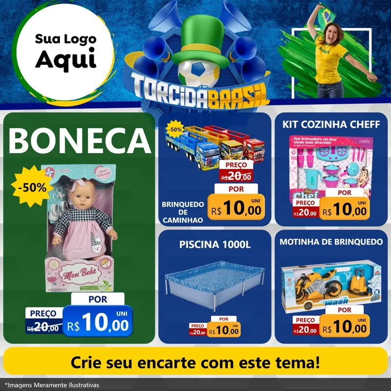 Modelo de Rede Social para Feed Facebook com o tema Torcida Brasil - Copa para Brinquedos