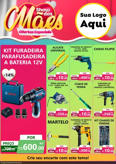 Modelo de Encarte para Encarte A4 Vertical com o tema Show das Mães - Ofertas Especiais para Maquinas e Ferramentas
