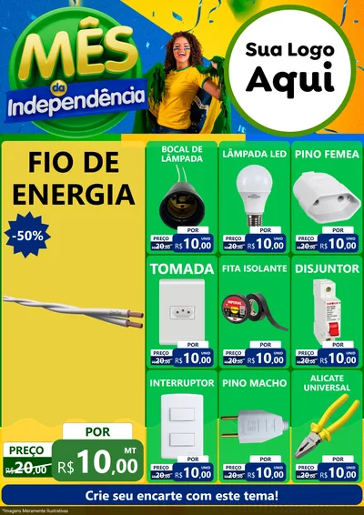 Modelo de Encarte para Encarte A4 Vertical com o tema Mês da Independência para Materiais Elétricos