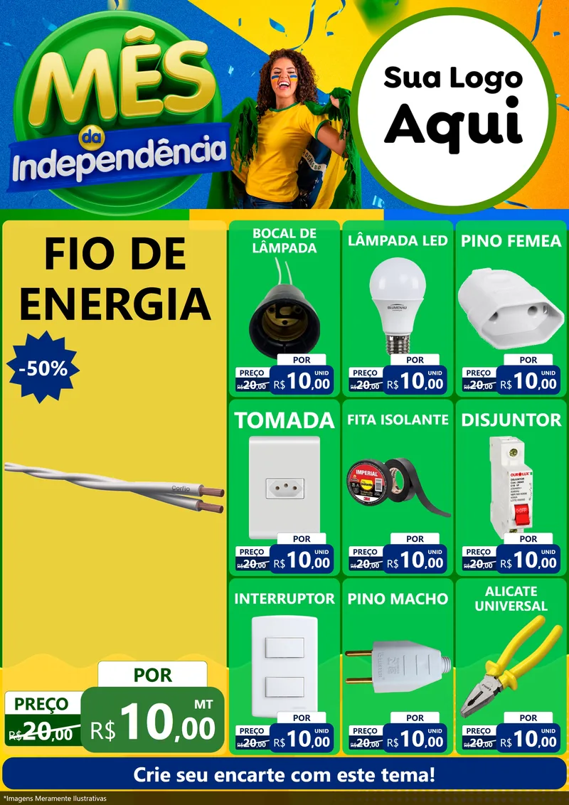 Modelo de Encarte para Encarte A4 Vertical com o tema Mês da Independência para Materiais Elétricos