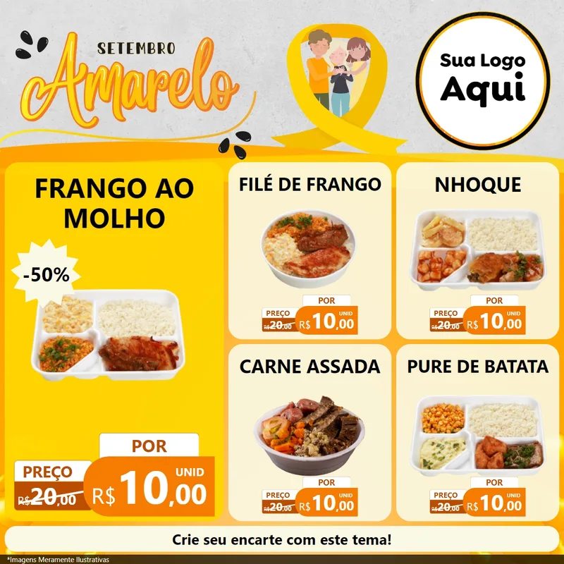 Modelo de Rede Social para Feed Facebook com o tema Setembro Amarelo para Restaurante