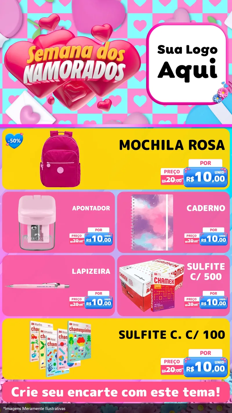 Modelo de TV para TV Vertical com o tema Semana dos Namorados para Papelaria