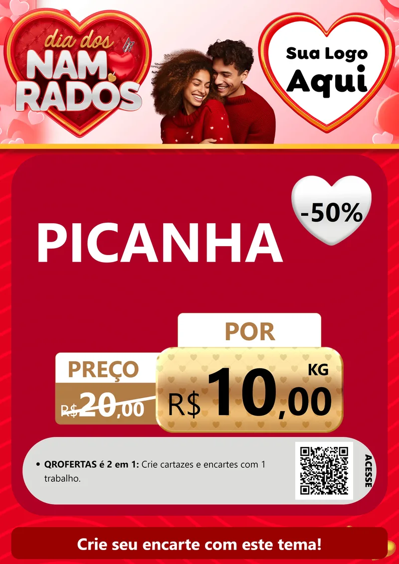 Modelo de Cartaz para Cartaz A4 Vertical com o tema Dia dos Namorados para Açougue