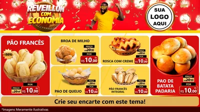 Modelo de TV para TV Horizontal com o tema Réveillon com Economia para Padaria
