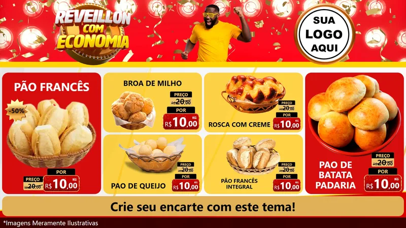 Modelo de TV para TV Horizontal com o tema Réveillon com Economia para Padaria