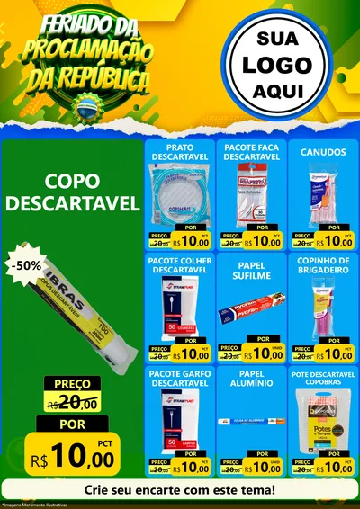Modelo de Encarte para Encarte A4 Vertical com o tema Feriado da Proclamação da República para Embalagens