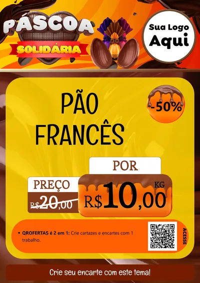 Modelo de Cartaz para Cartaz A4 Vertical com o tema Páscoa Solidária para Padaria