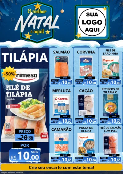 Modelo de Encarte para Encarte A4 Vertical com o tema O Melhor Natal É Aqui! para Peixaria