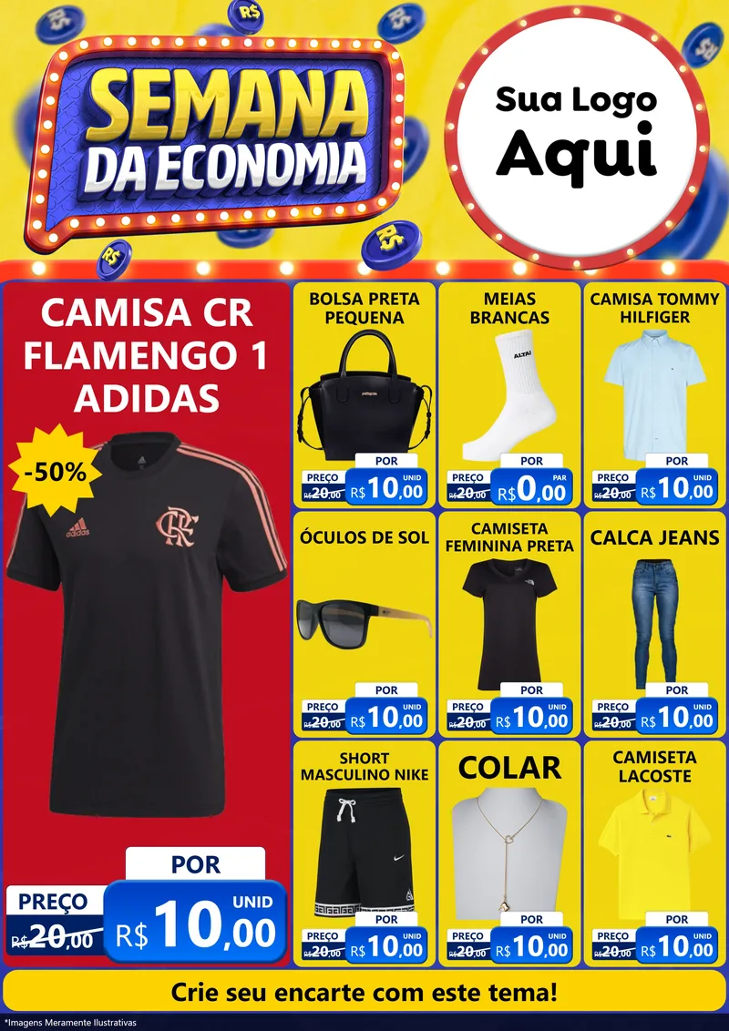 Modelo de Encarte para Encarte A4 Vertical com o tema Semana da Economia para Roupas e acessórios