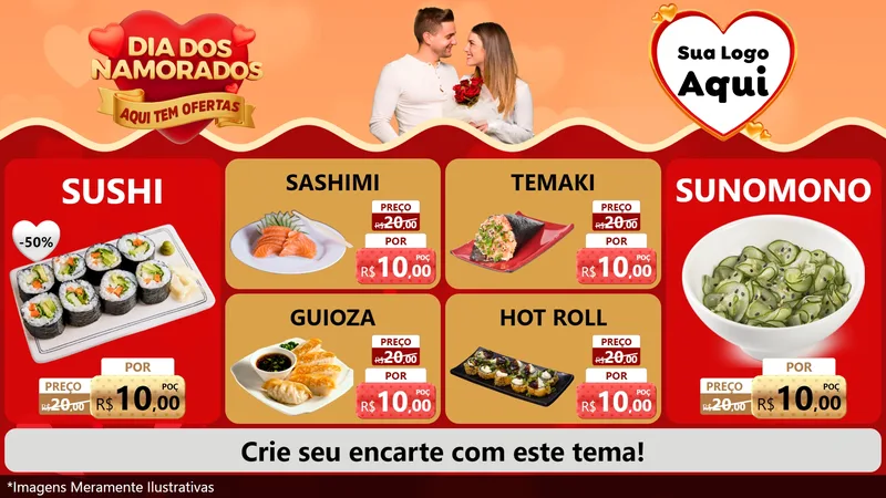 Modelo de TV para TV Horizontal com o tema Dia dos Namorados - Aqui Tem Ofertas para Comida japonesa
