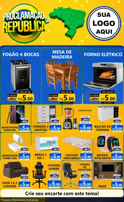 Modelo de Encarte para Encarte Grande com o tema Proclamação da República para Móveis e Eletro
