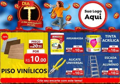 Modelo de Encarte para Encarte A4 Horizontal com o tema Dia T - O Dia Mais Barato Do Mês para Material para Construção