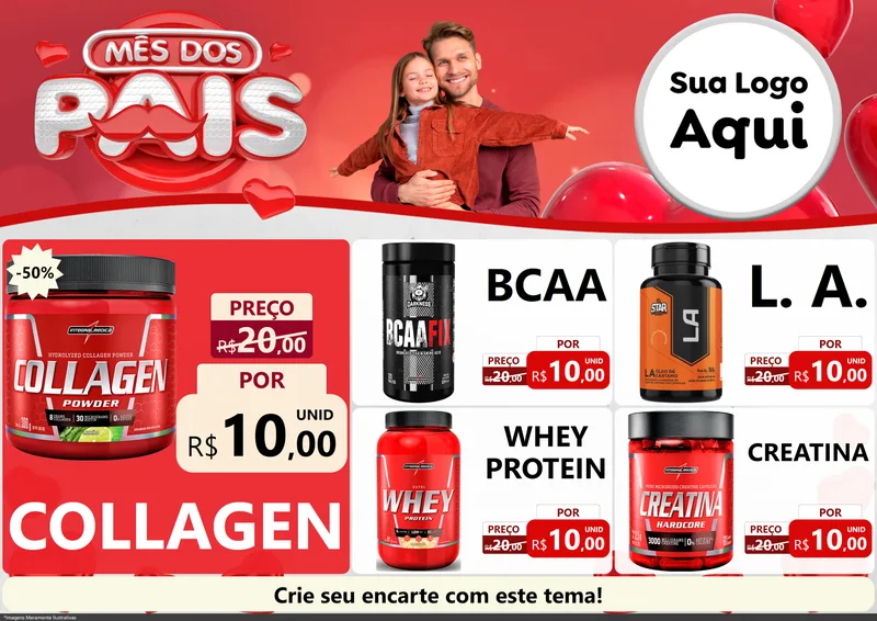 Modelo de Encarte para Encarte A4 Horizontal com o tema Mês dos Pais para Suplementos alimentares