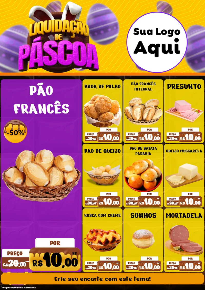 Modelo de Encarte para Encarte A4 Vertical com o tema Liquidação de Páscoa para Padaria