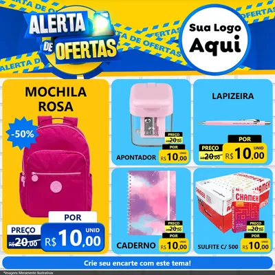 Modelo de Rede Social para Feed Facebook com o tema Alerta de Ofertas para Papelaria