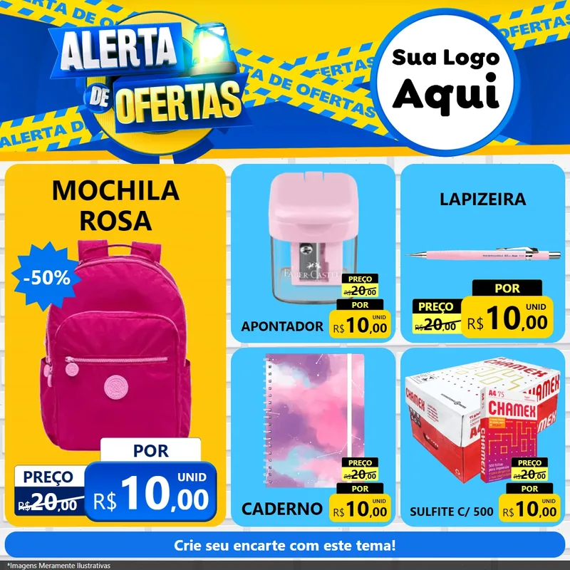 Modelo de Rede Social para Feed Facebook com o tema Alerta de Ofertas para Papelaria