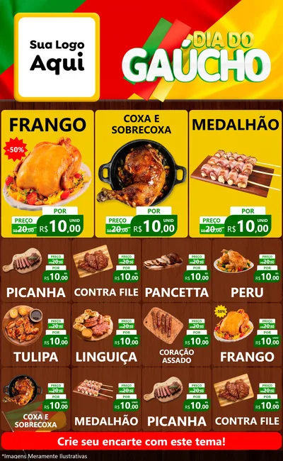 Modelo de Encarte para Encarte Grande com o tema Dia do Gaúcho para Assados