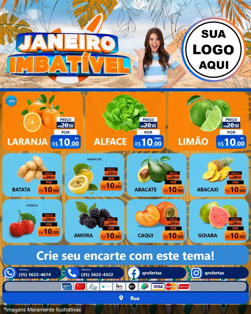 Modelo de Rede Social para Feed Instagram com o tema Janeiro Imbatível para Hortifrúti