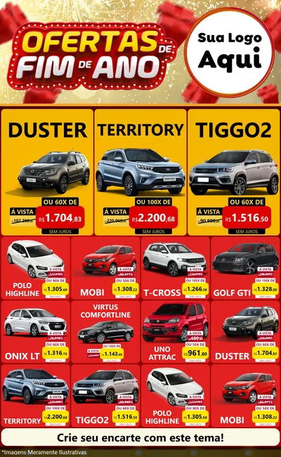 Modelo de Encarte para Encarte Grande com o tema Ofertas de Fim de Ano para Concessionaria de Carros