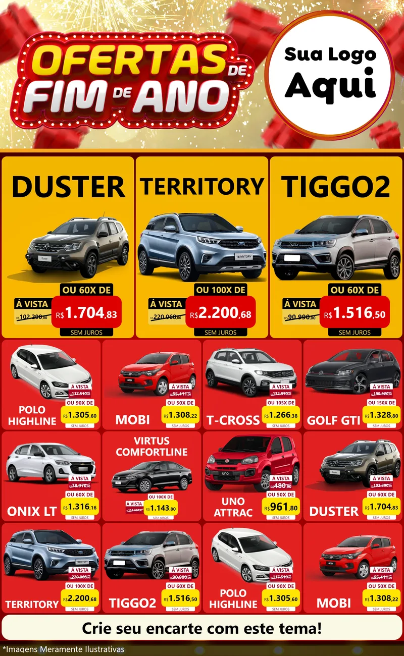 Modelo de Encarte para Encarte Grande com o tema Ofertas de Fim de Ano para Concessionaria de Carros