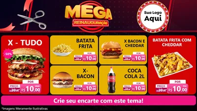 Modelo de TV para TV Horizontal com o tema Mega Reinauguração para Hamburgueria