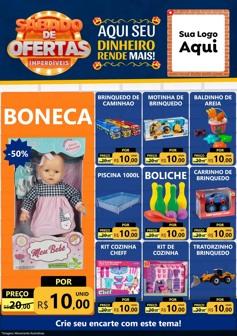 Modelo de Encarte para Encarte A4 Vertical com o tema Sábado de Ofertas Imperdíveis para Brinquedos