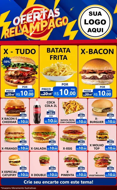 Modelo de Encarte para Encarte Grande com o tema Ofertas Relâmpago para Hamburgueria