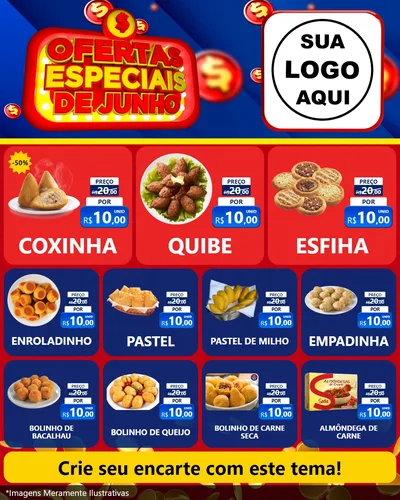 Modelo de Rede Social para Feed Instagram com o tema Ofertas Especiais de Junho para Salgadaria