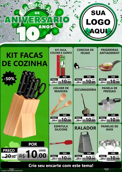 Modelo de Encarte para Encarte A4 Vertical com o tema Promoção de Aniversário - 10 Anos para Utilidades Domésticas