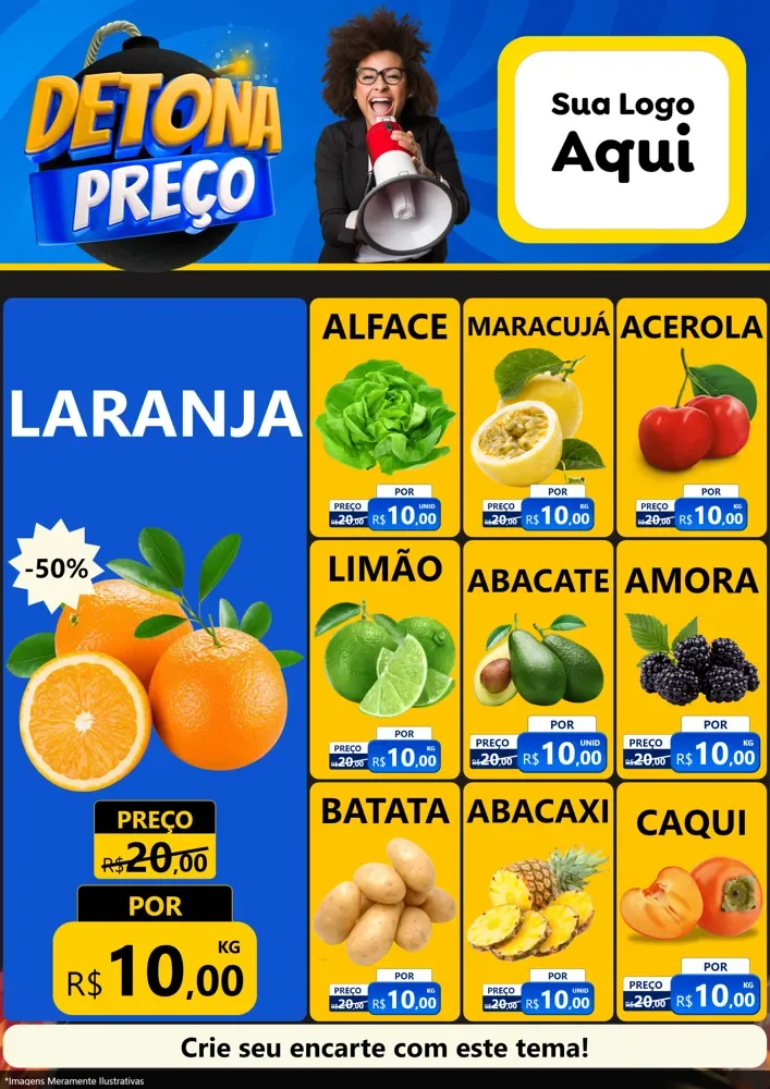 Modelo de Encarte para Encarte A4 Vertical com o tema Detona Preços para Hortifrúti