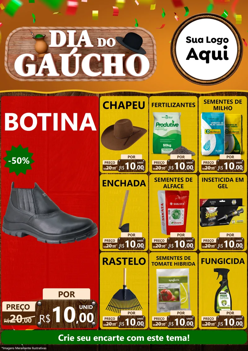 Modelo de Encarte para Encarte A4 Vertical com o tema Dia do Gaúcho para Agropecuária