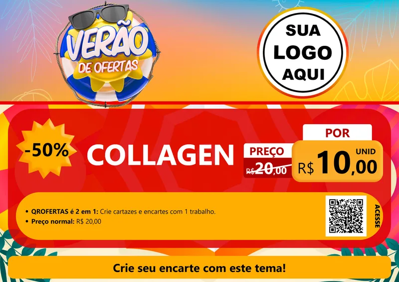 Modelo de Cartaz para Cartaz A4 Horizontal com o tema Verão de Ofertas para Suplementos alimentares