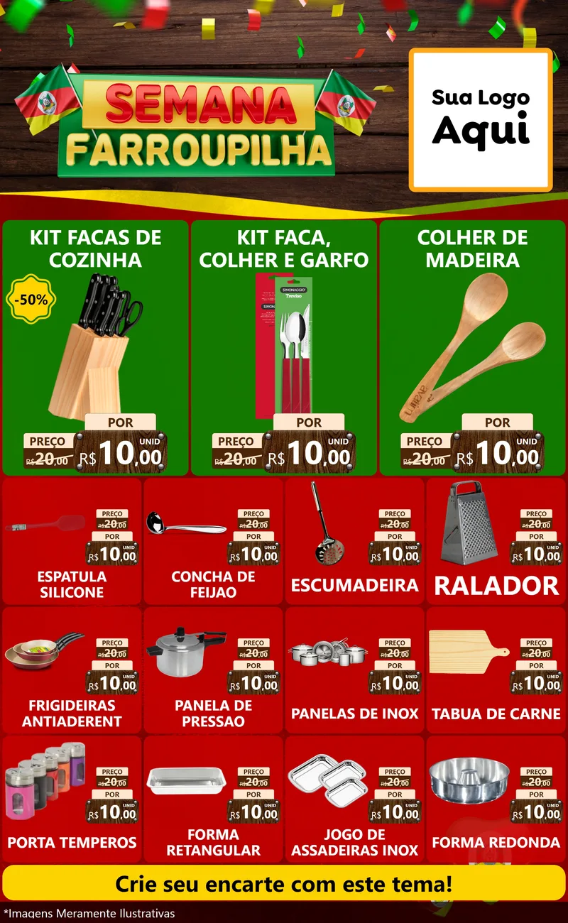 Modelo de Encarte para Encarte Grande com o tema Semana Farroupilha para Utilidades Domésticas