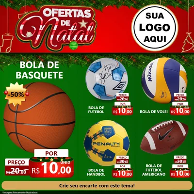 Modelo de Rede Social para Feed Facebook com o tema Ofertas de Natal para Artigos Esportivos