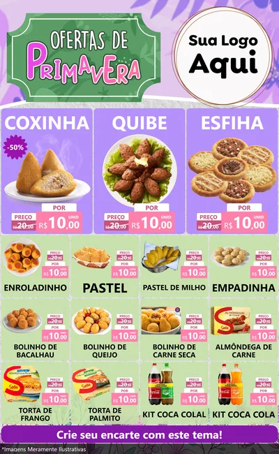Modelo de Encarte para Encarte Grande com o tema Ofertas de Primavera para Salgadaria