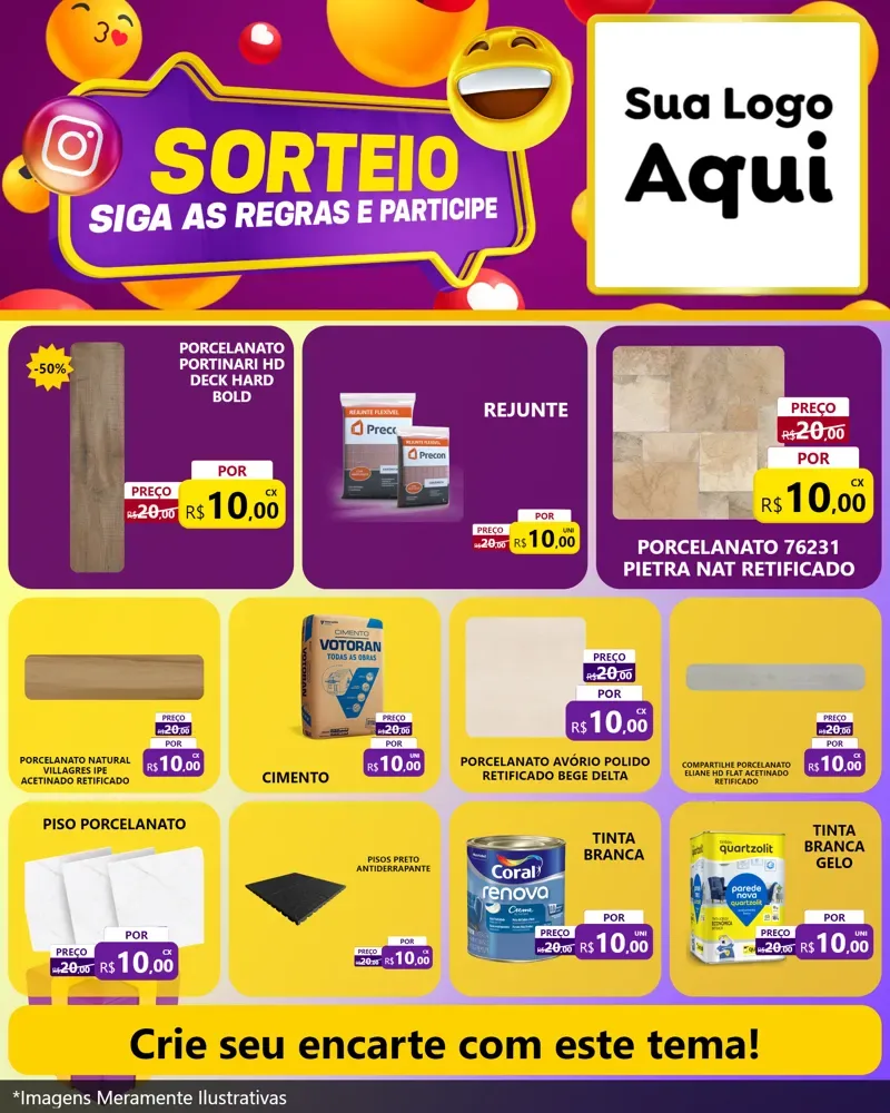 Modelo de Rede Social para Feed Instagram com o tema Sorteio para Pisos e revestimentos